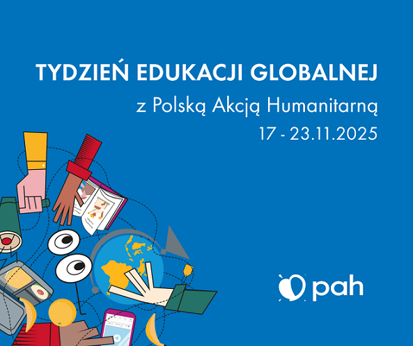 Niebieski plakat z grafiką i logo PAH.png