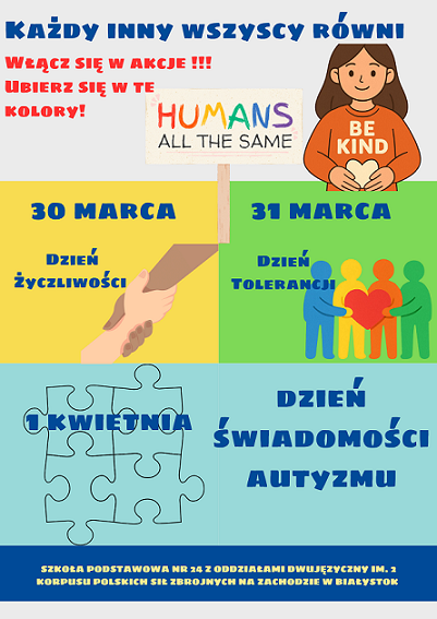Plakat z kolorową grafiką informujący o tematycznych dniach