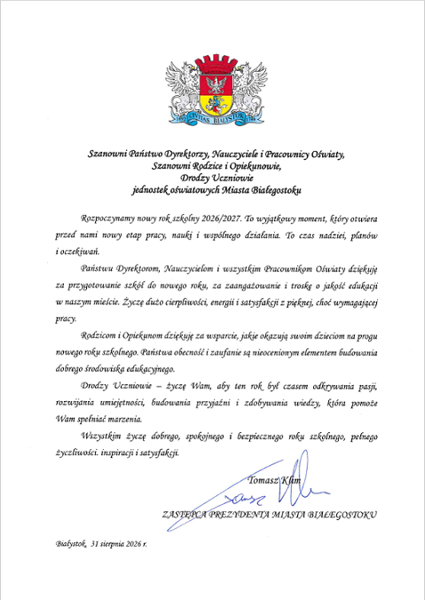 List Wiceprezydenta P. T. Klima z okazji rozpoczęcia roku szkolnego.PNG