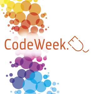 napis Code week i kolorowe kule