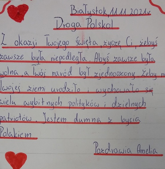 List z życzeniami od Amelki