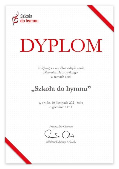 Dyplom szkoła do hymnu.