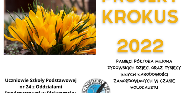 Plakat z napisem projekt krokus i żółtymi kwiatkami.
