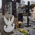Widok pomnika poległych żołnierzy z dużym białym orłem