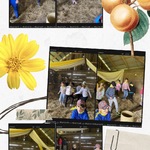Kolaż zdjęć dzieci na wycieczce bawiących się w stodole z sianem..jpeg