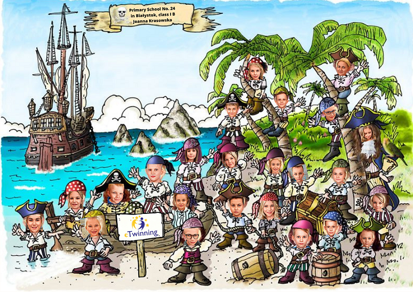 Grafika przedstawia marynarzy z pirackiego okrętu z wklejonymi twarzami dzieci..png